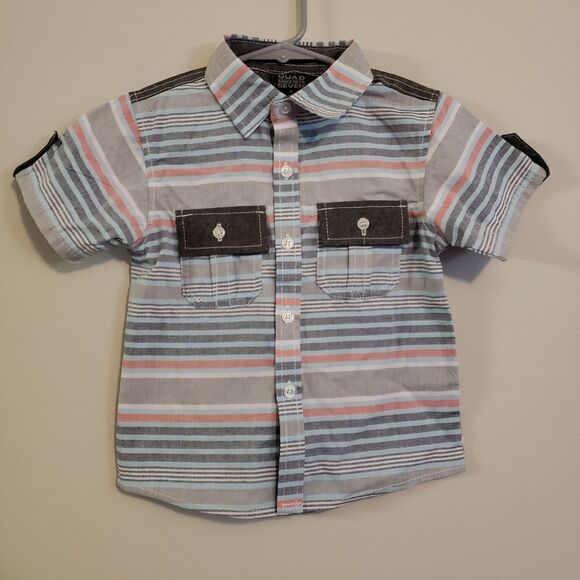 QUAD SEVEN BOYS BUTTON DOWN SHORT SLEEVE SHIRT 4 - Picture 1 of 5